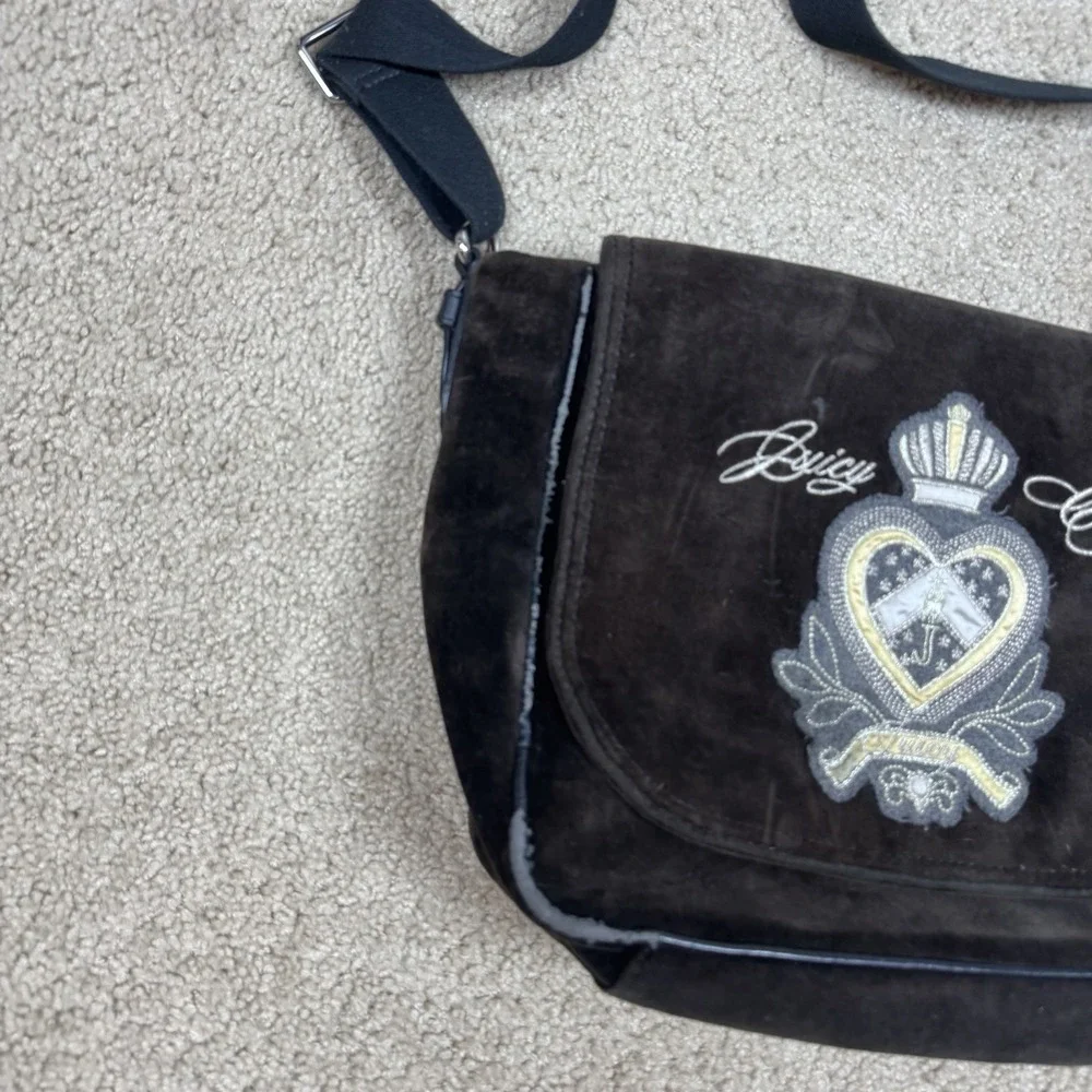 Vintage Y2K Juicy Couture‎ Laptop Computer Messenger Bag Brown Velour Velvet